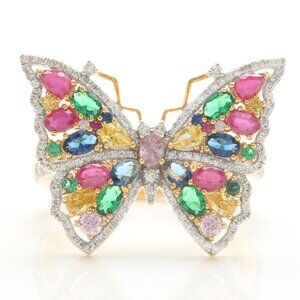 6.45 Ct Natural Multi-Color Sapphire Ruby and Diamonds in 14K Yellow Gold Ring